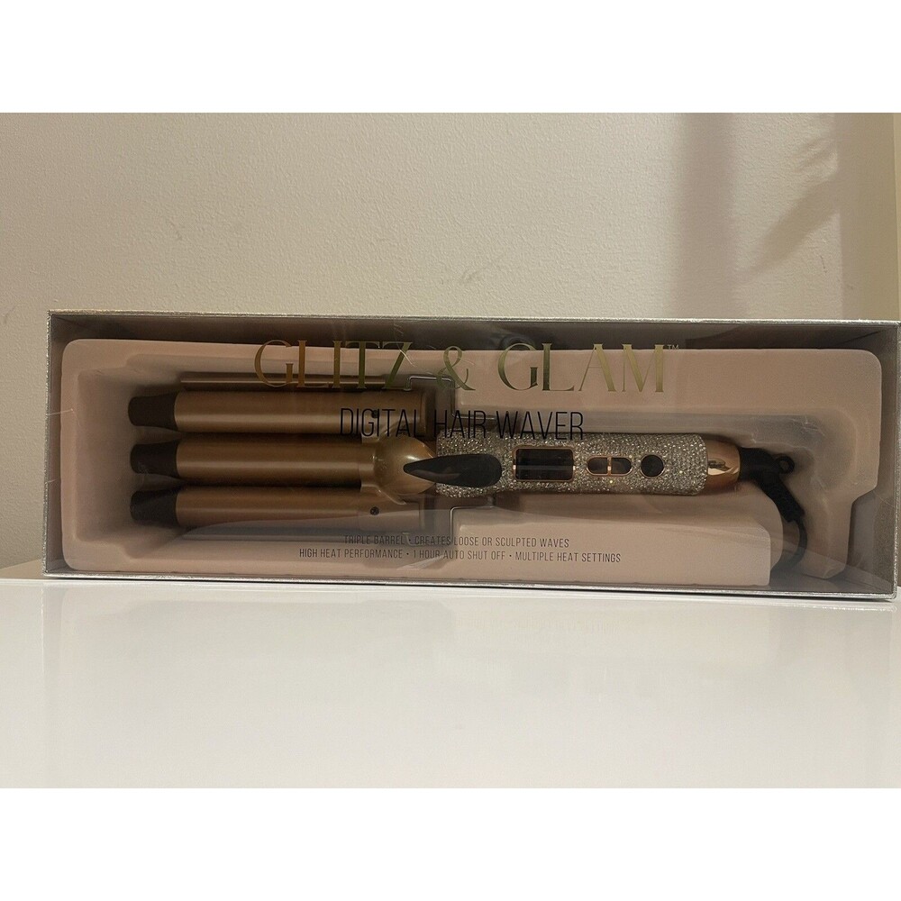 Glitz And Glam Digital Barrel Hair Waver Silver Rhinestone Rose Gold